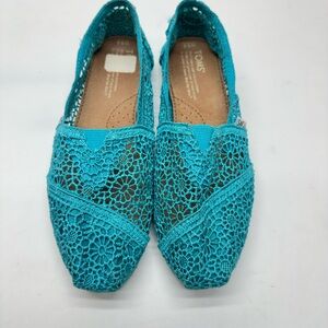 (2 Pairs) TOMS Women's‎ (1) Turquoise (1) Black Lace Flats (S50)